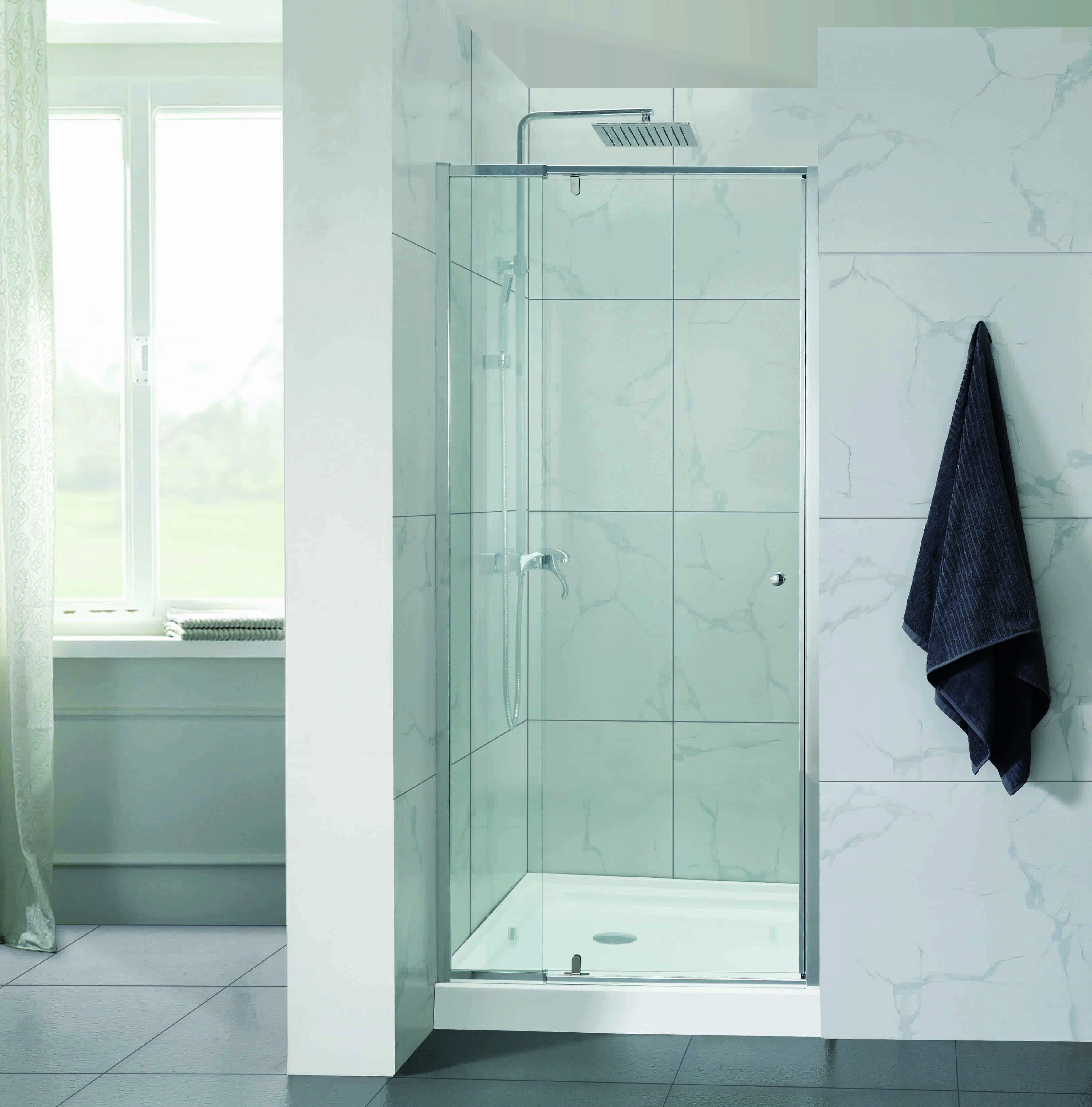 Semi Frameless Shower Screen wall to Wall With Pivot Door 1900H adjustable